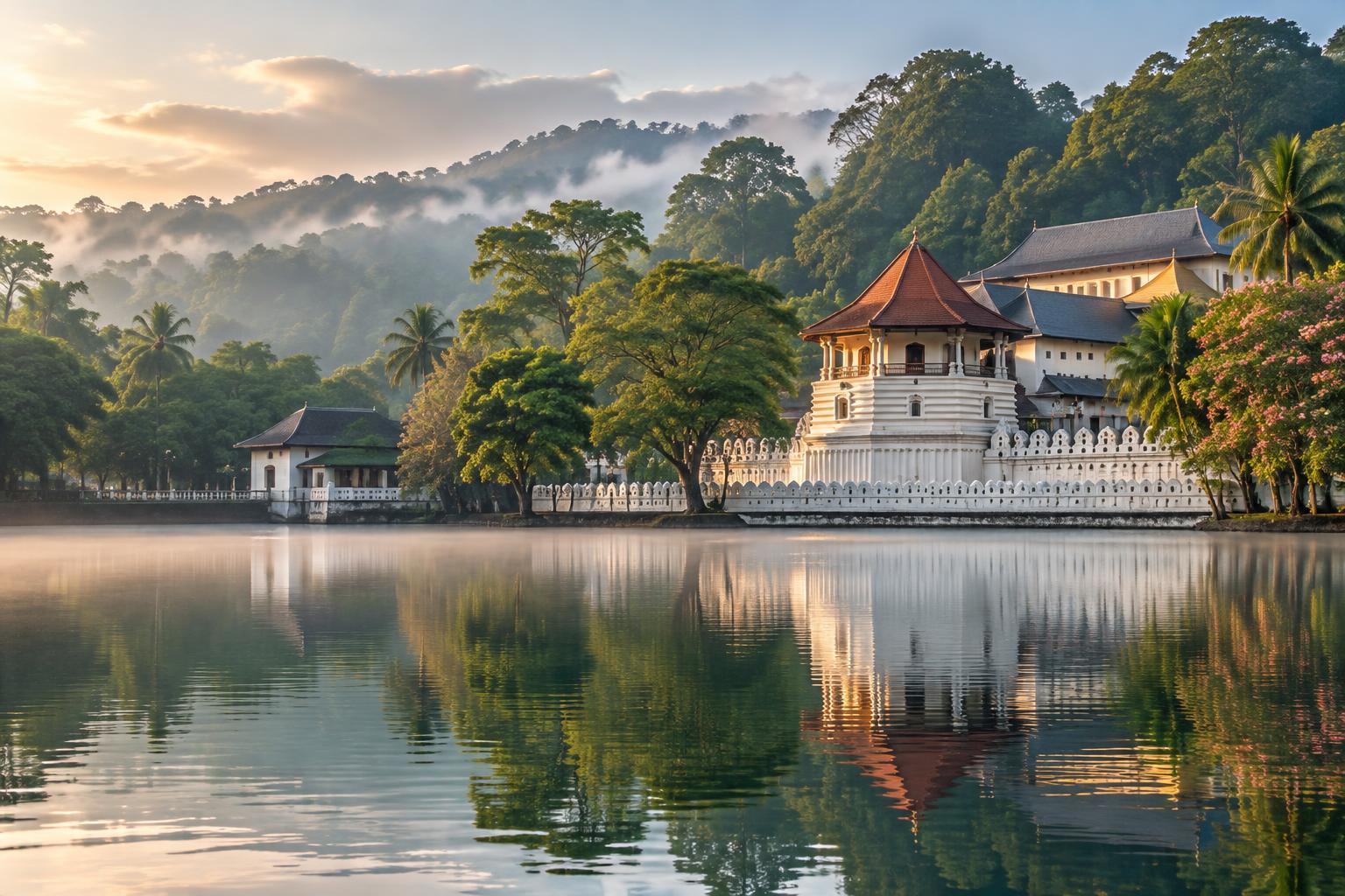 Temple of the Tooth beside Kandy Lake